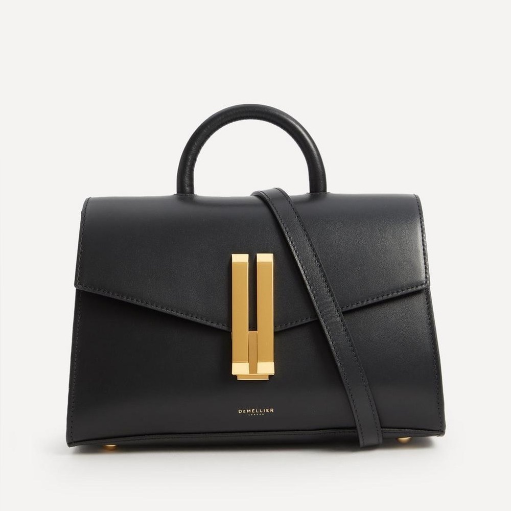 DeMellier Black Leather Mini Top Handle Bag with Gold Hardware
